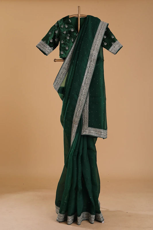 Designer Organza Silk Saree with Shimmering LCD Work