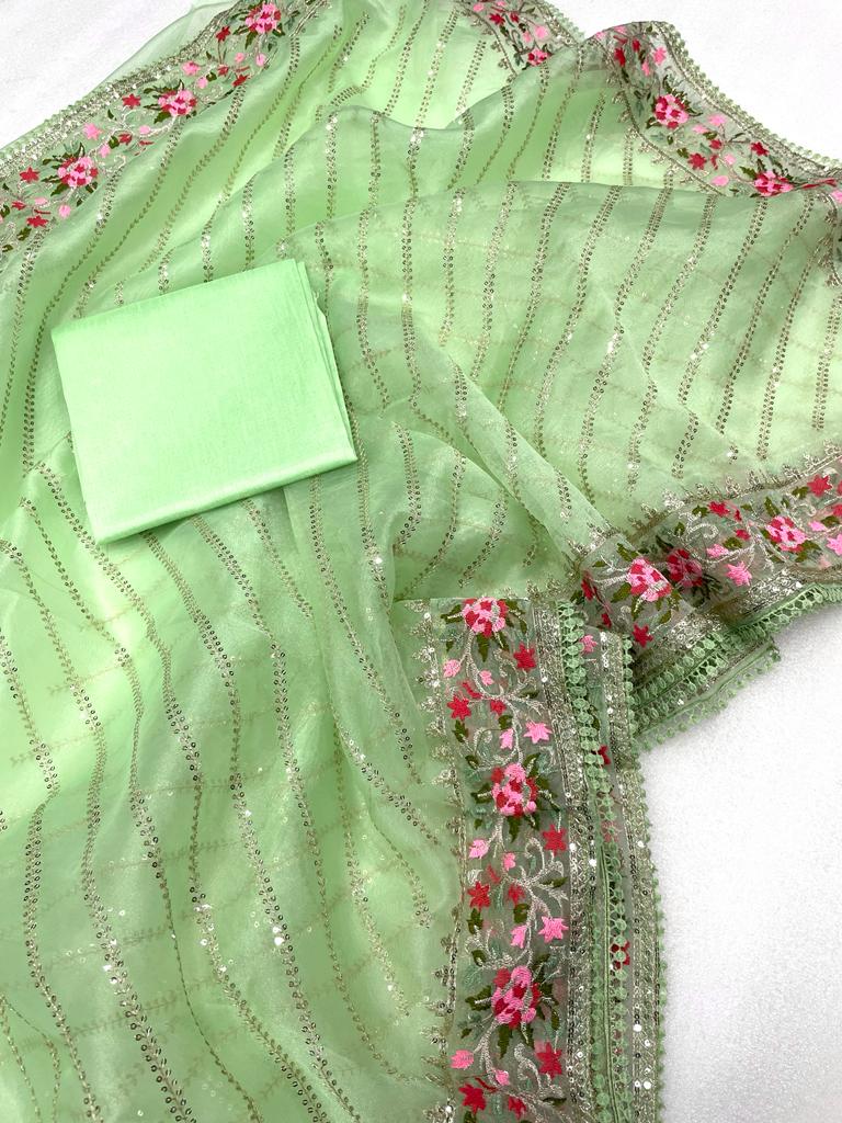 Party Wear Organza Silk Embroidered Designer Saree