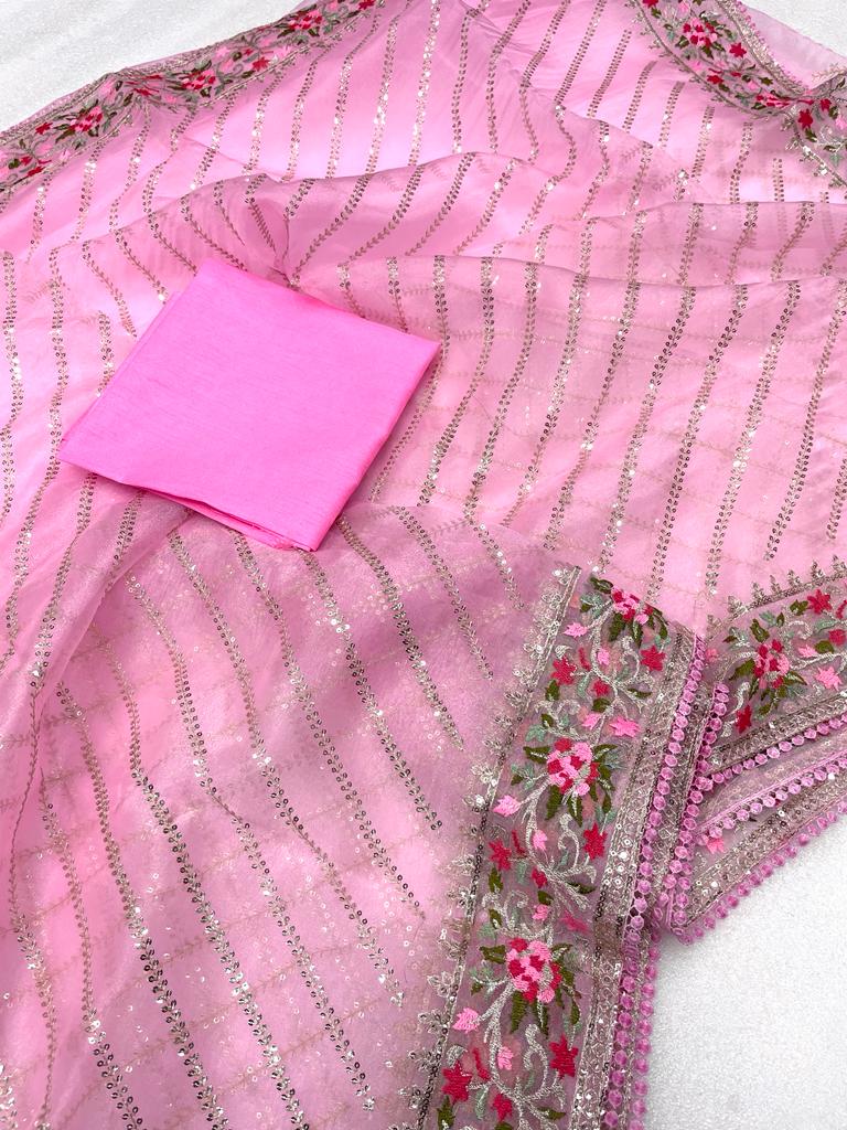 Party Wear Organza Silk Embroidered Designer Saree