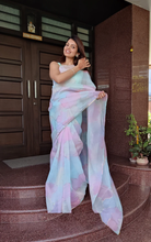 Load image into Gallery viewer, Multi Color Soft Organza Silk Hand Foil Print Saree Blouse For Women

