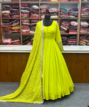 Load image into Gallery viewer, Parrot Green Color Georgette Gown with Work Dupatta
