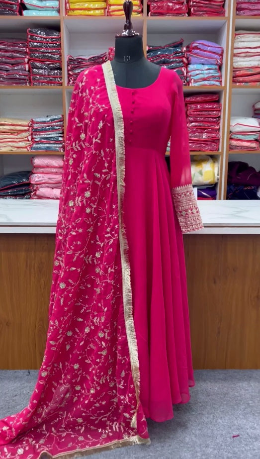 Women Designer Flared Gown With Dupatta Pant Indian Partywear Dress Stitched  | eBay
