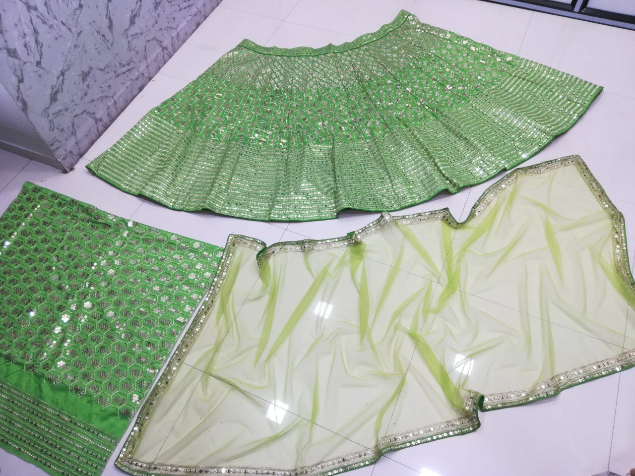 Parrot Green Banglori Silk Embroidary And Sequence Worked Lehenga Choli