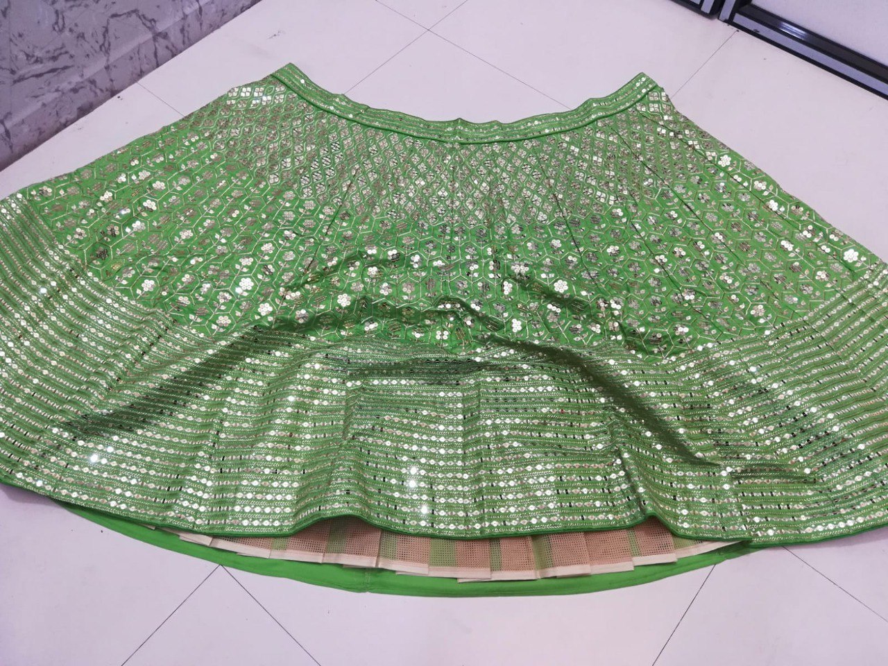 Parrot Green Banglori Silk Embroidary And Sequence Worked Lehenga Choli