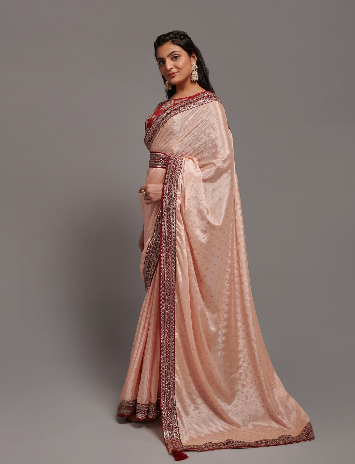Designer Chinon Silk Print and Border Work Saree Blouse
