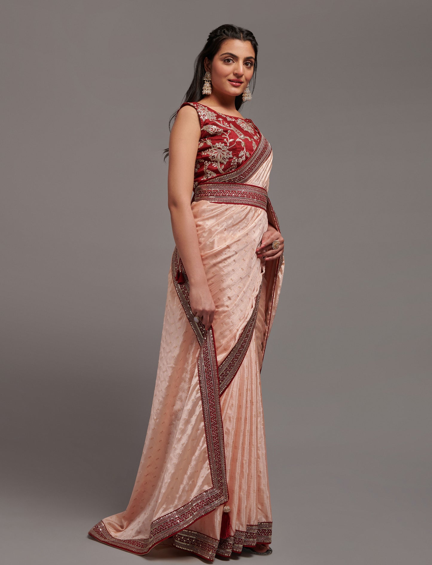 Designer Chinon Silk Print and Border Work Saree Blouse