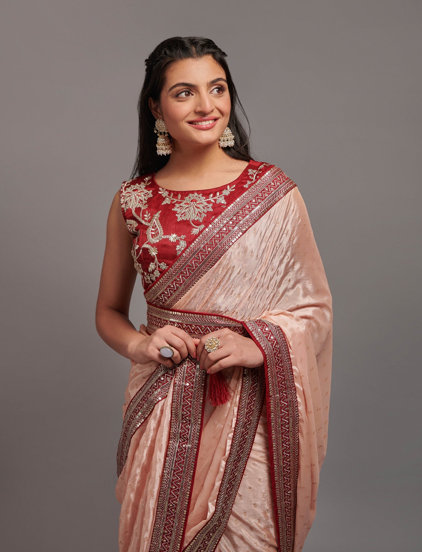 Designer Chinon Silk Print and Border Work Saree Blouse