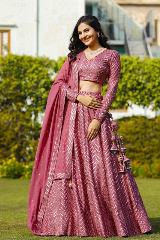 Metalic Pink Georgette Full Embroidary Worked Lehenga Choli
