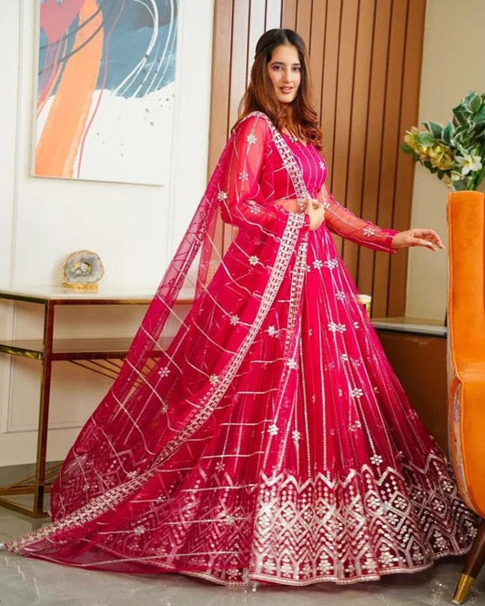 Pink Colour Soft Net Heavy Sequence Worked Lehenga Choli
