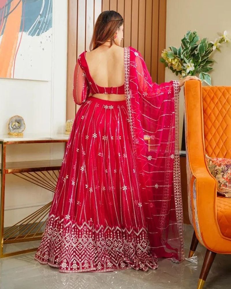 Pink Colour Soft Net Heavy Sequence Worked Lehenga Choli