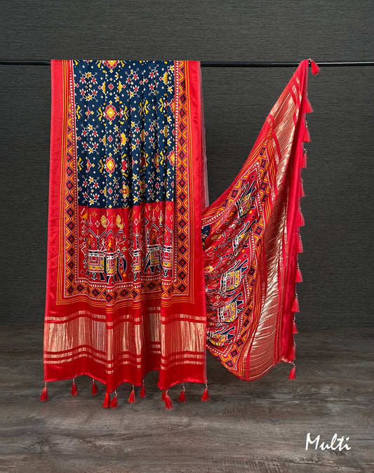 Pure Gaji Silk Dupatta with Vibrant Digital Prints & Decorative Tassels