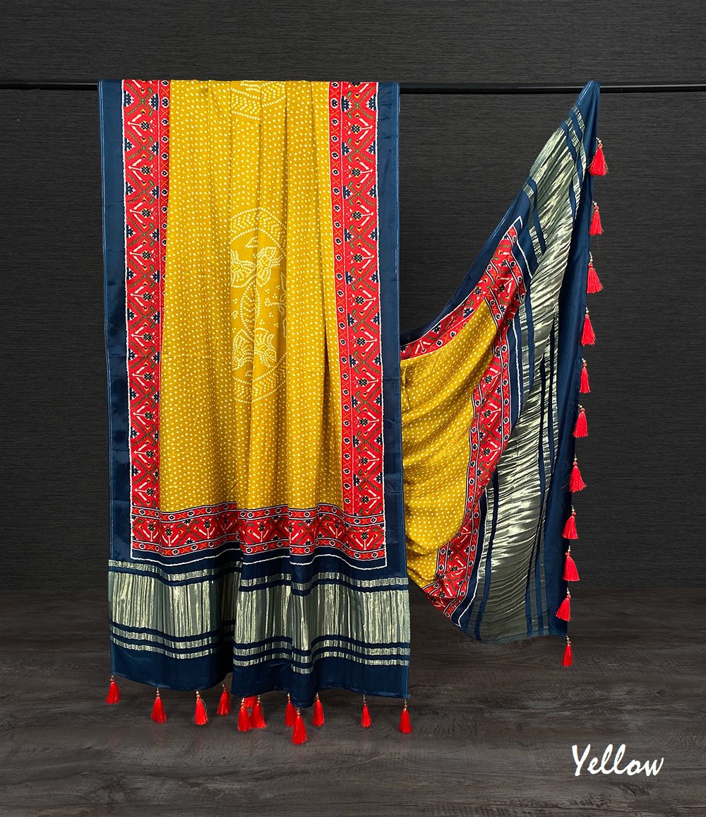 Pure Gaji Silk Dupatta with Vibrant Digital Prints & Decorative Tassels
