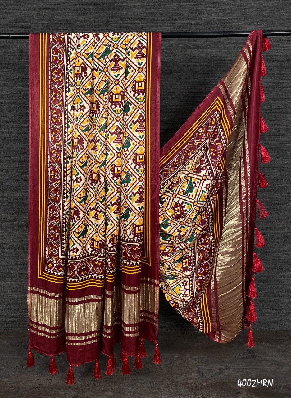 Pure Gaji Silk Dupatta with Vibrant Digital Prints & Decorative Tassels
