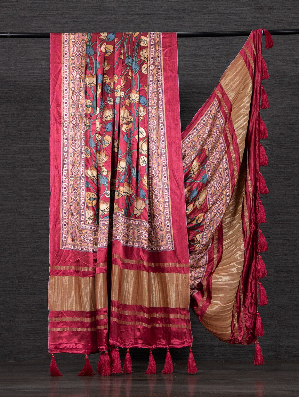 Pure Gaji Silk Dupatta with Vibrant Digital Prints & Decorative Tassels