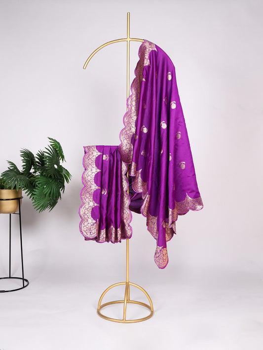 Elegant Purple Jacquard Dupatta 2.5m with Zari Work & Tassels