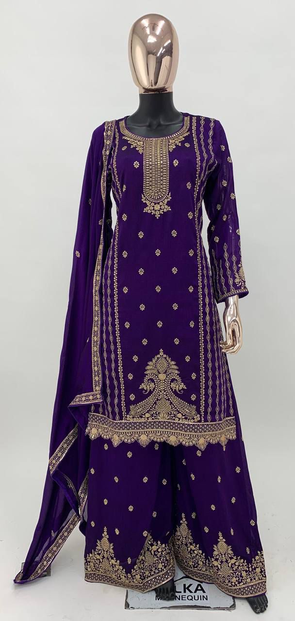 Purple Color Karachi Style Full Stiched Suit Set