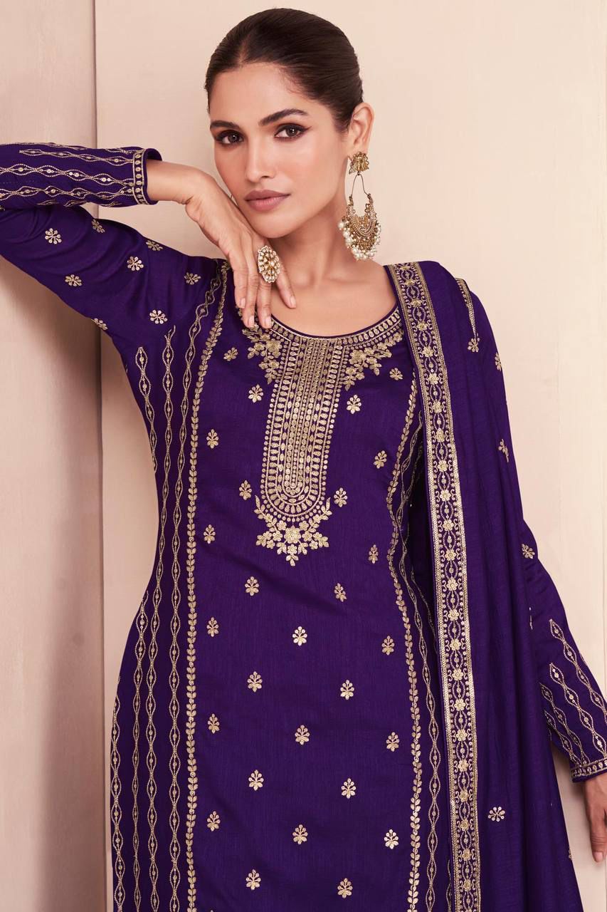Purple Color Karachi Style Full Stiched Suit Set