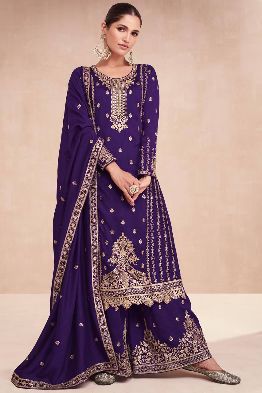 Purple Color Karachi Style Full Stiched Suit Set