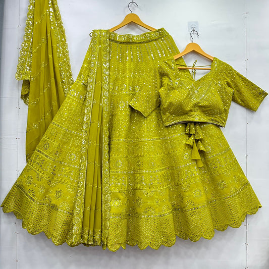 Ravishing Mehendi Color Function Wear Georgette Sequence Lehenga Choli