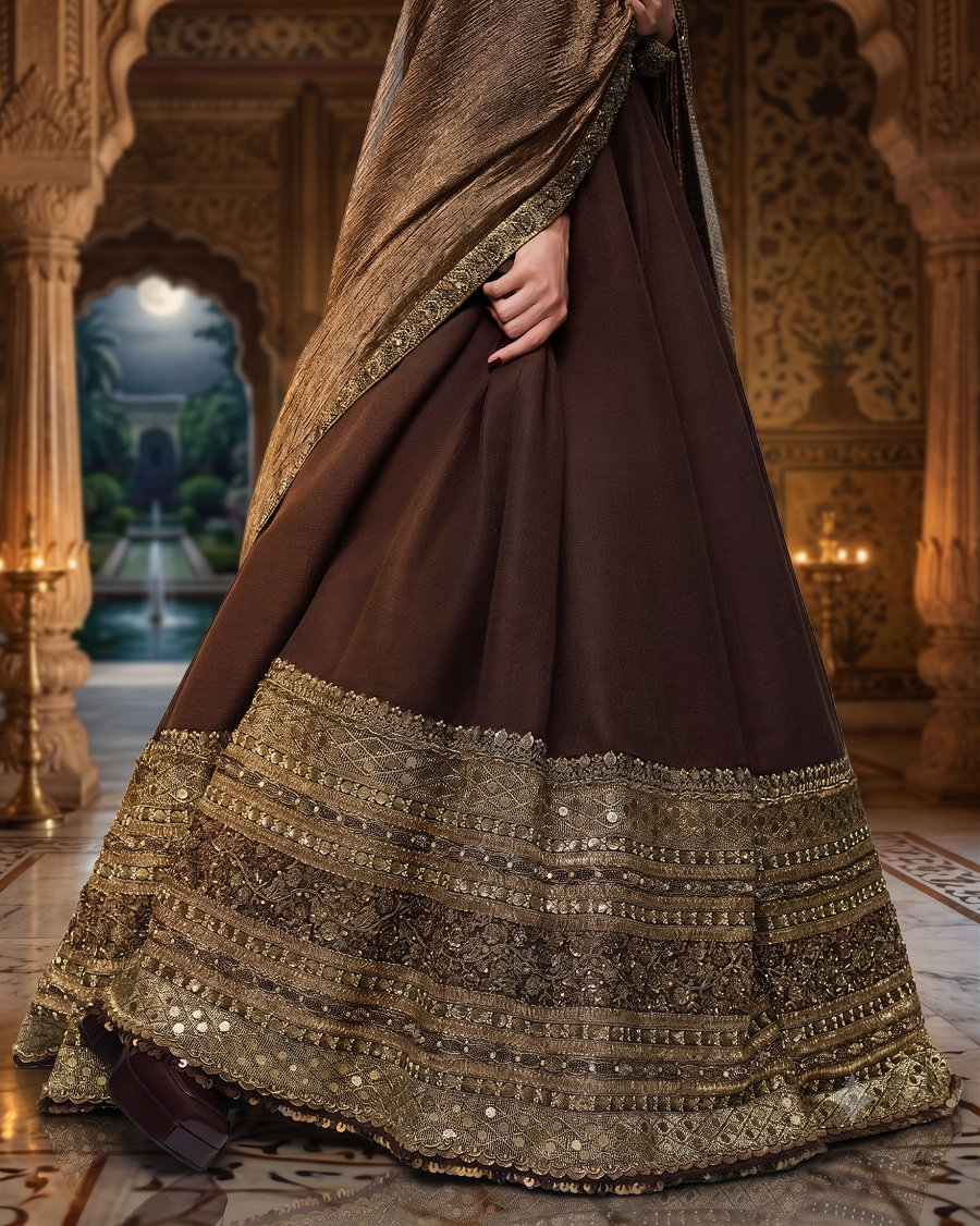 Embroidered Lehenga Choli Set with Heavy Zari Border & Crushed Dupatta Set