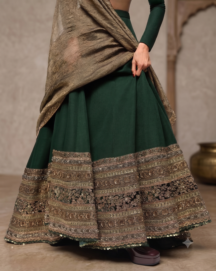 Embroidered Lehenga Choli Set with Heavy Zari Border & Crushed Dupatta Set