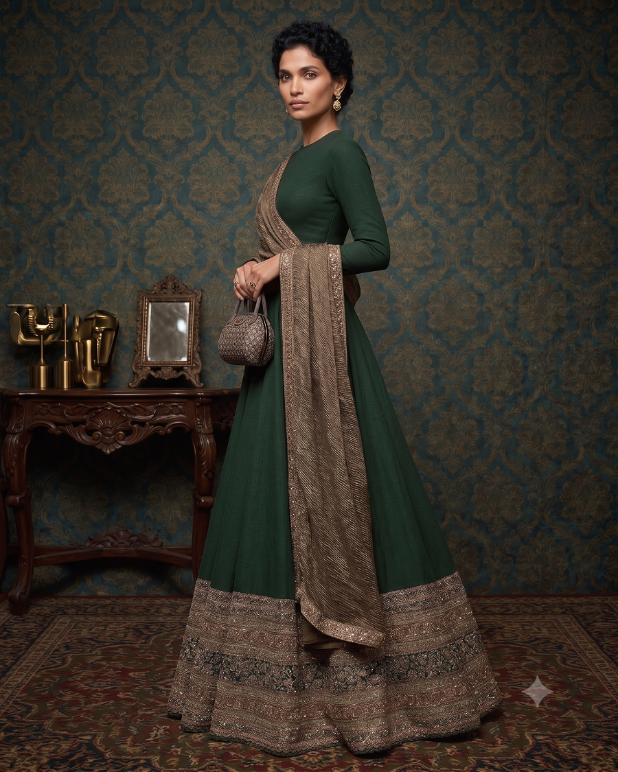 Embroidered Lehenga Choli Set with Heavy Zari Border & Crushed Dupatta Set