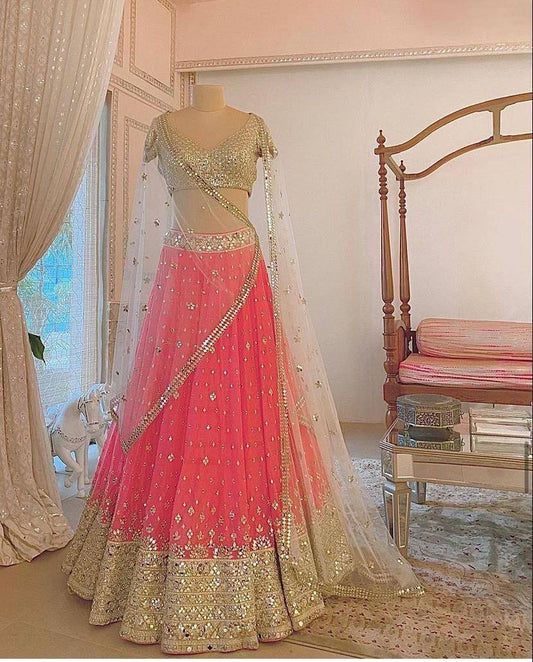 Pink Color Net Embroidered Lehenga Choli