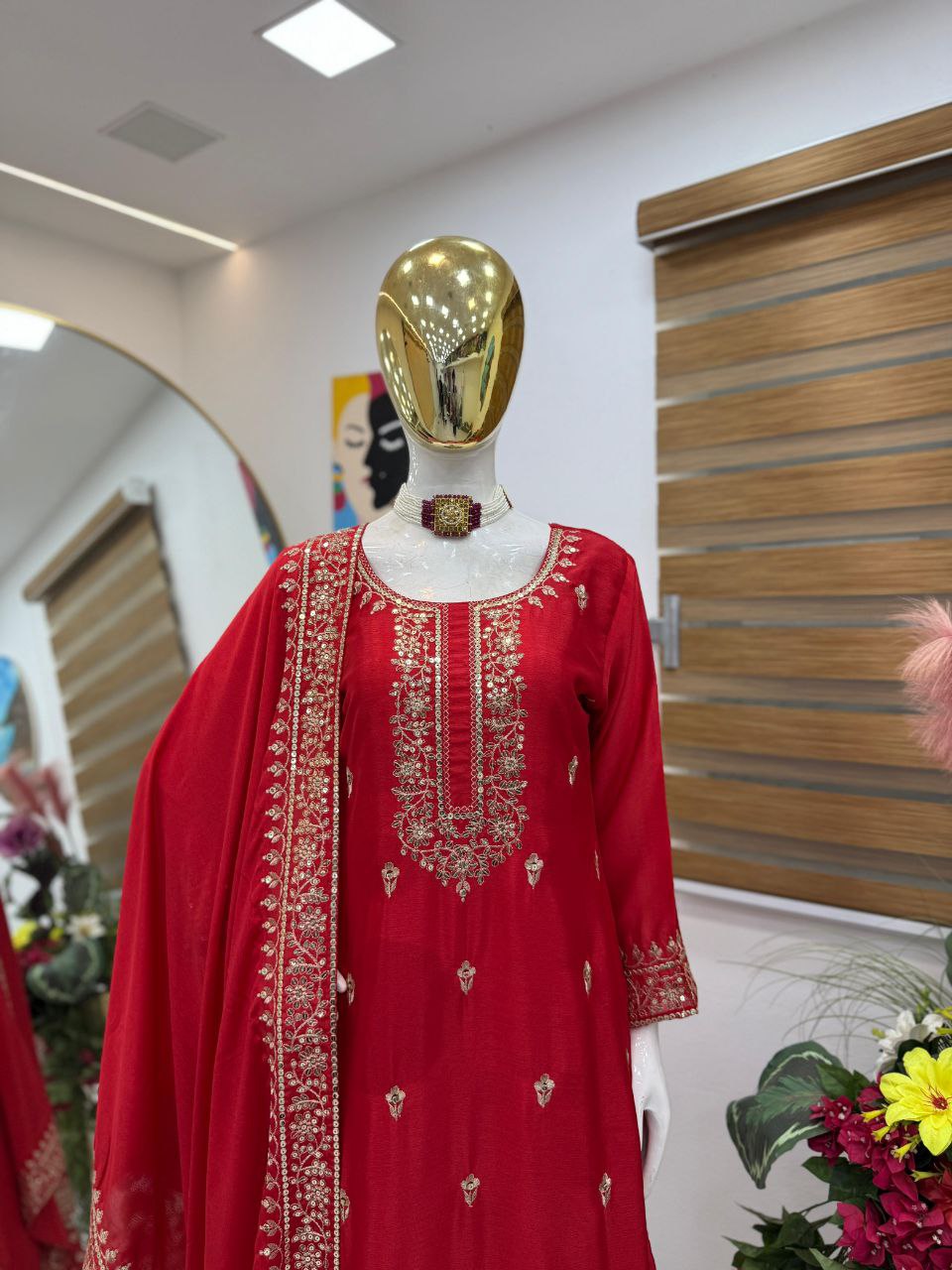 Wedding Wear Red Colour Embroidery & Sequence Work Sharara Suit