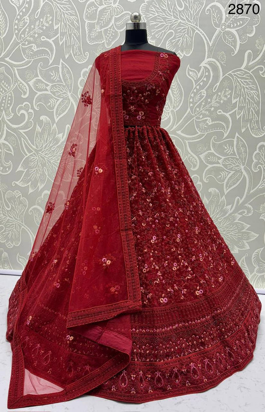 Wedding Wear Red Colour Embroidary And Daimond Worked Lehenga Choli