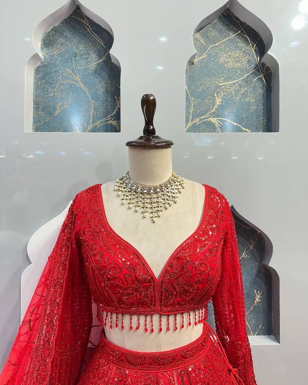 Red Designer Soft Net Wedding Wear Lehenga Choli For Women