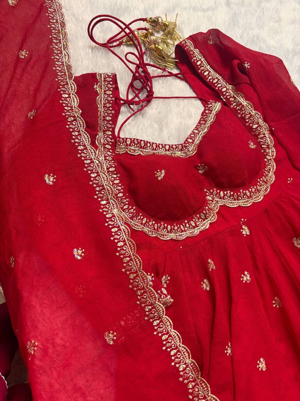Occasion Wear Red Anarkali Suit with 4-Meter Flair Fully Stiched