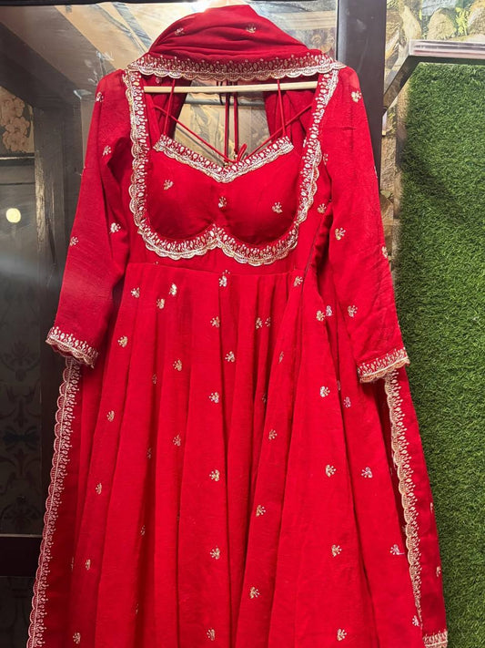 Occasion Wear Red Anarkali Suit with 4-Meter Flair Fully Stiched