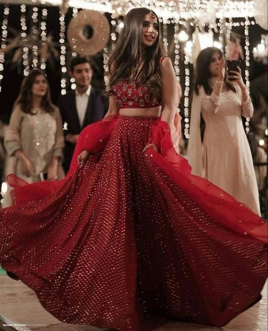 Amazing Red Georgette Sequence  Embroidary Worked Lehenga Choli