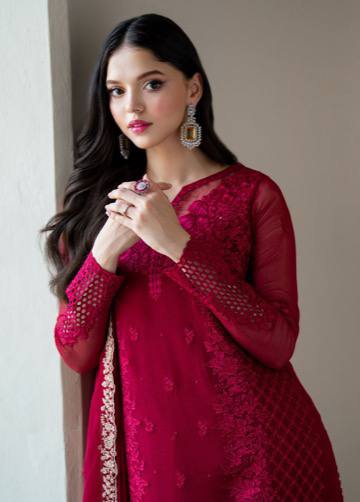 Rose Pink Heavy Georgette Embroidary Work Salwar Suit