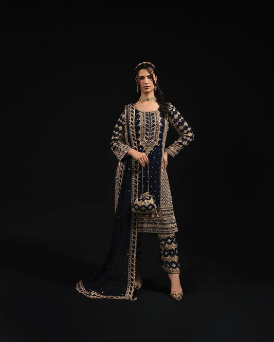 Regal Navy Blue Embellished Ethnic Suit with Dupatta