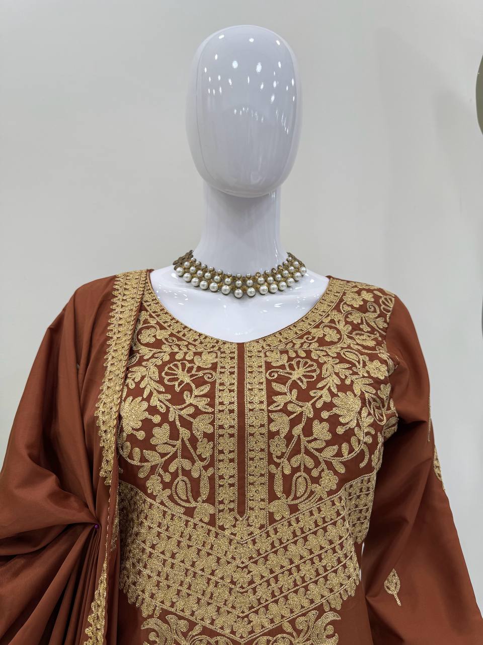 Elegant Brown Crepe Plazo Suit with Dupatta