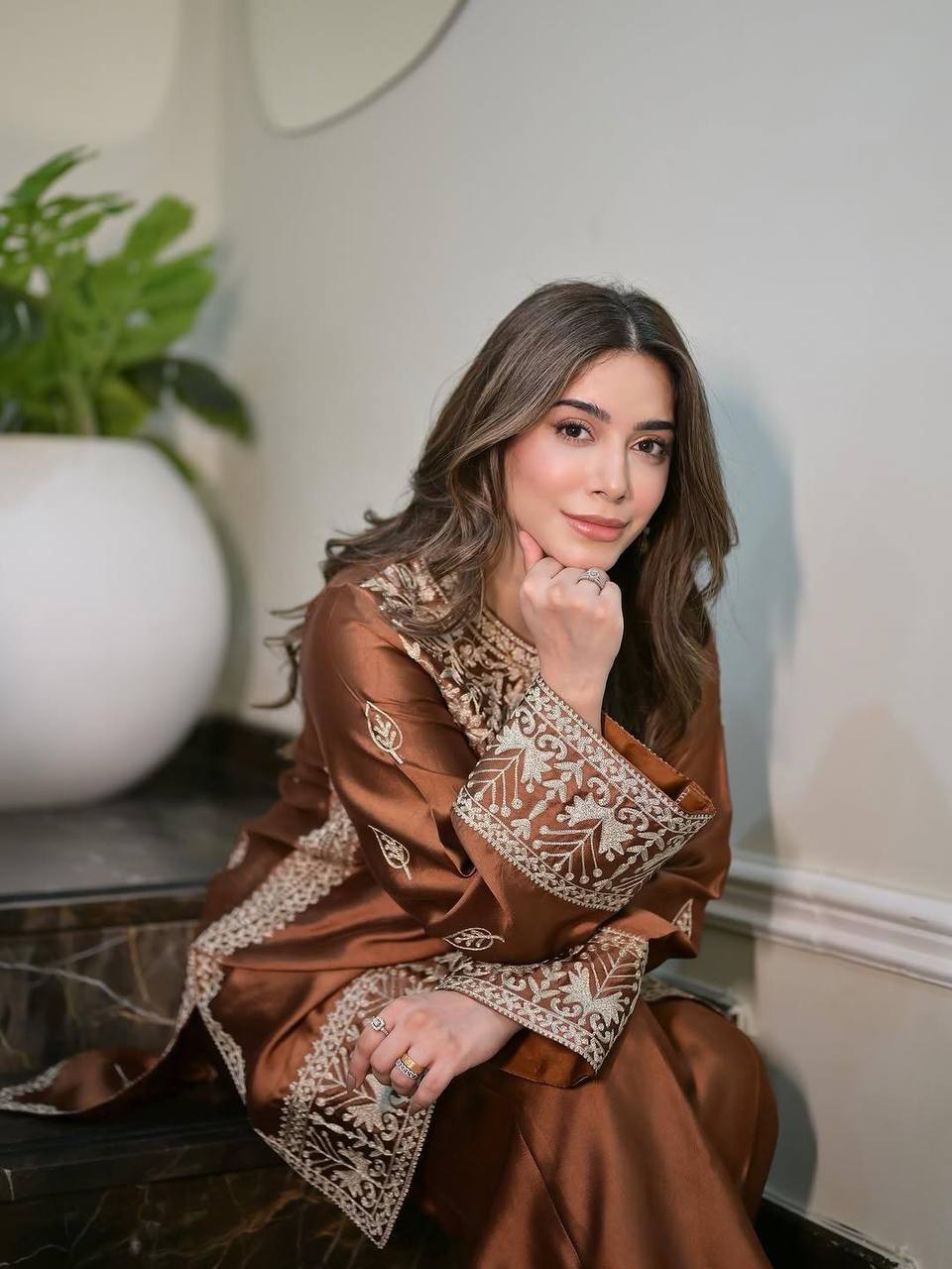 Elegant Brown Crepe Plazo Suit with Dupatta