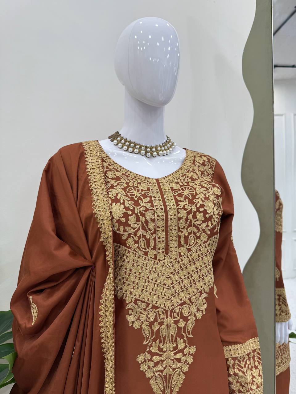 Elegant Brown Crepe Plazo Suit with Dupatta