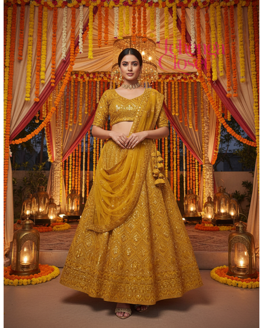 Copper Color Sequence Work Soft Net Wedding Wear Lehenga Choli
