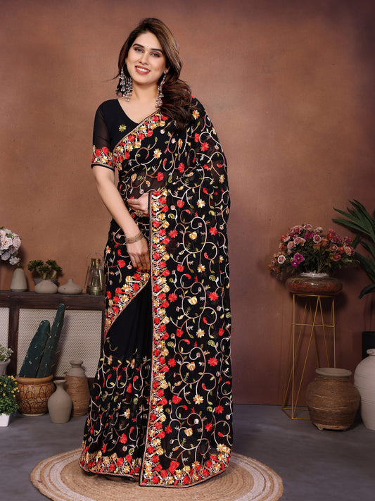 New Latest Party Wear Lakhnowi Georgette Saree