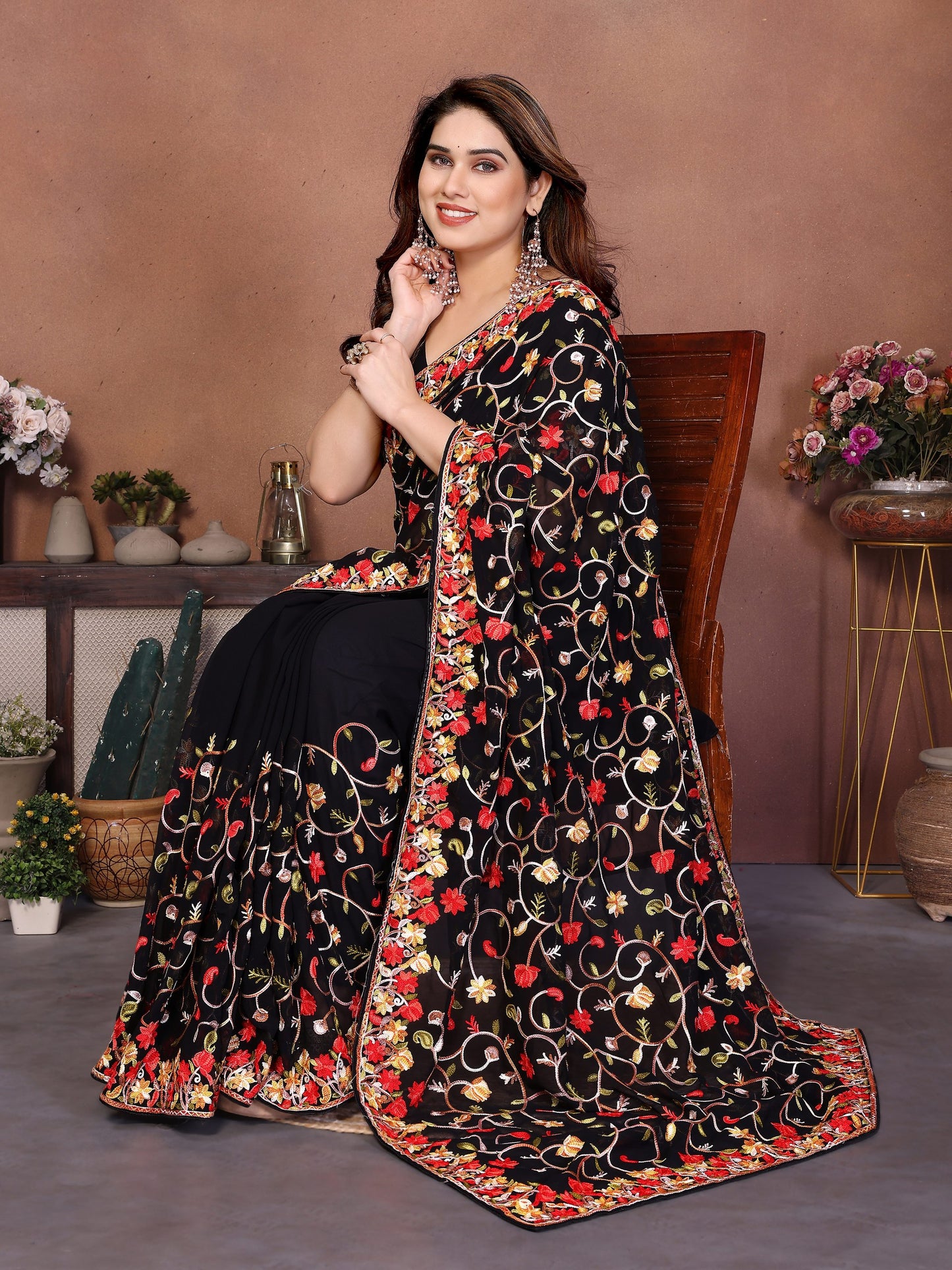 New Latest Party Wear Lakhnowi Georgette Saree