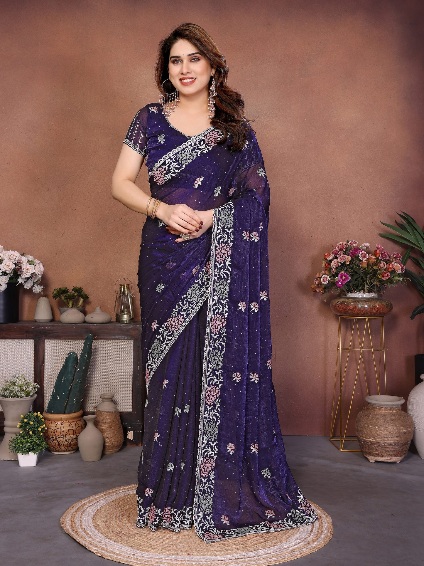 New Party Wear Soft Fendy Chiffon Silk Saree