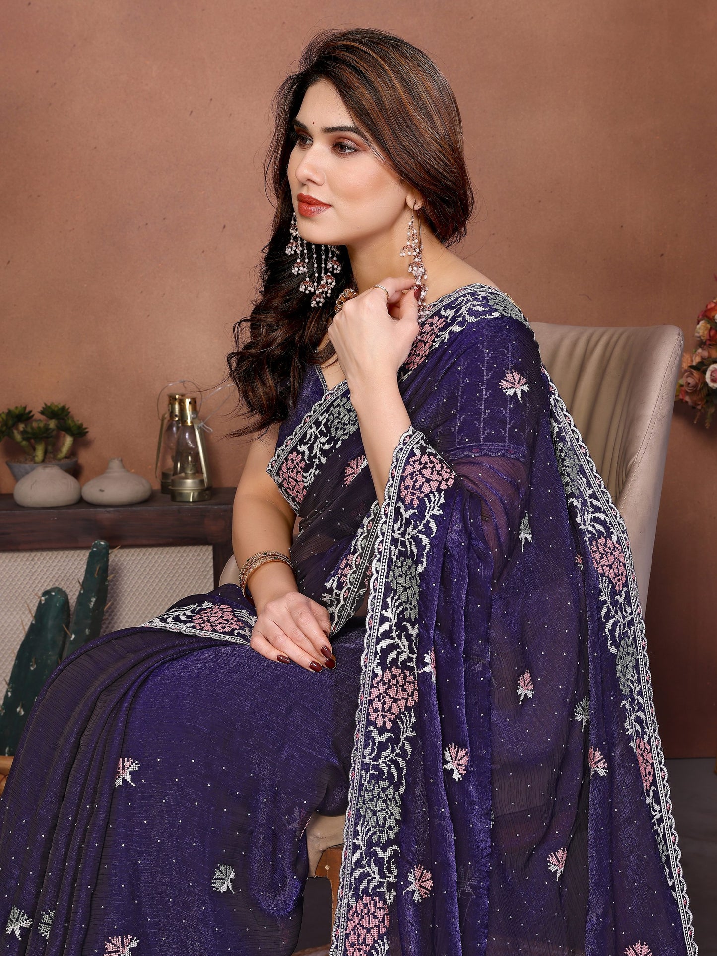 New Party Wear Soft Fendy Chiffon Silk Saree