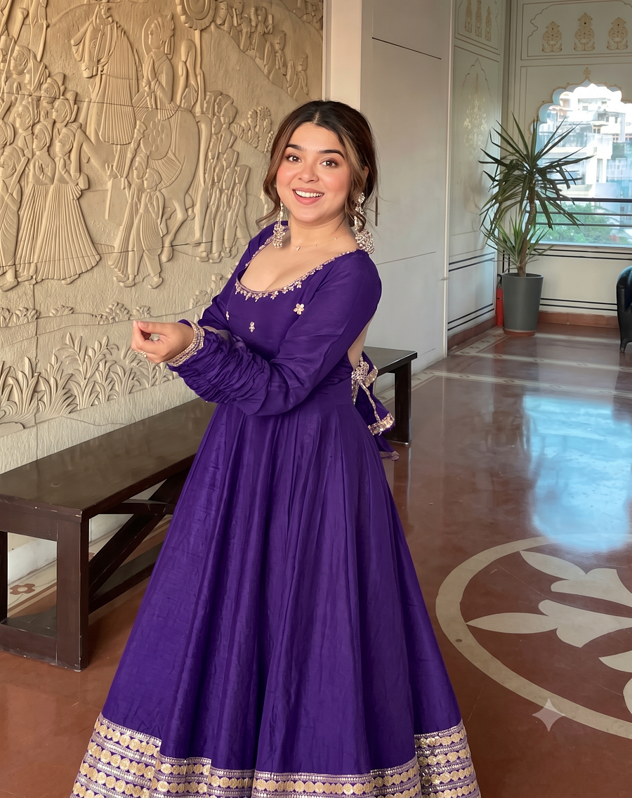 Women Readymade Anarkali Suit Set with Pant & Fancy Border Dupatta Set