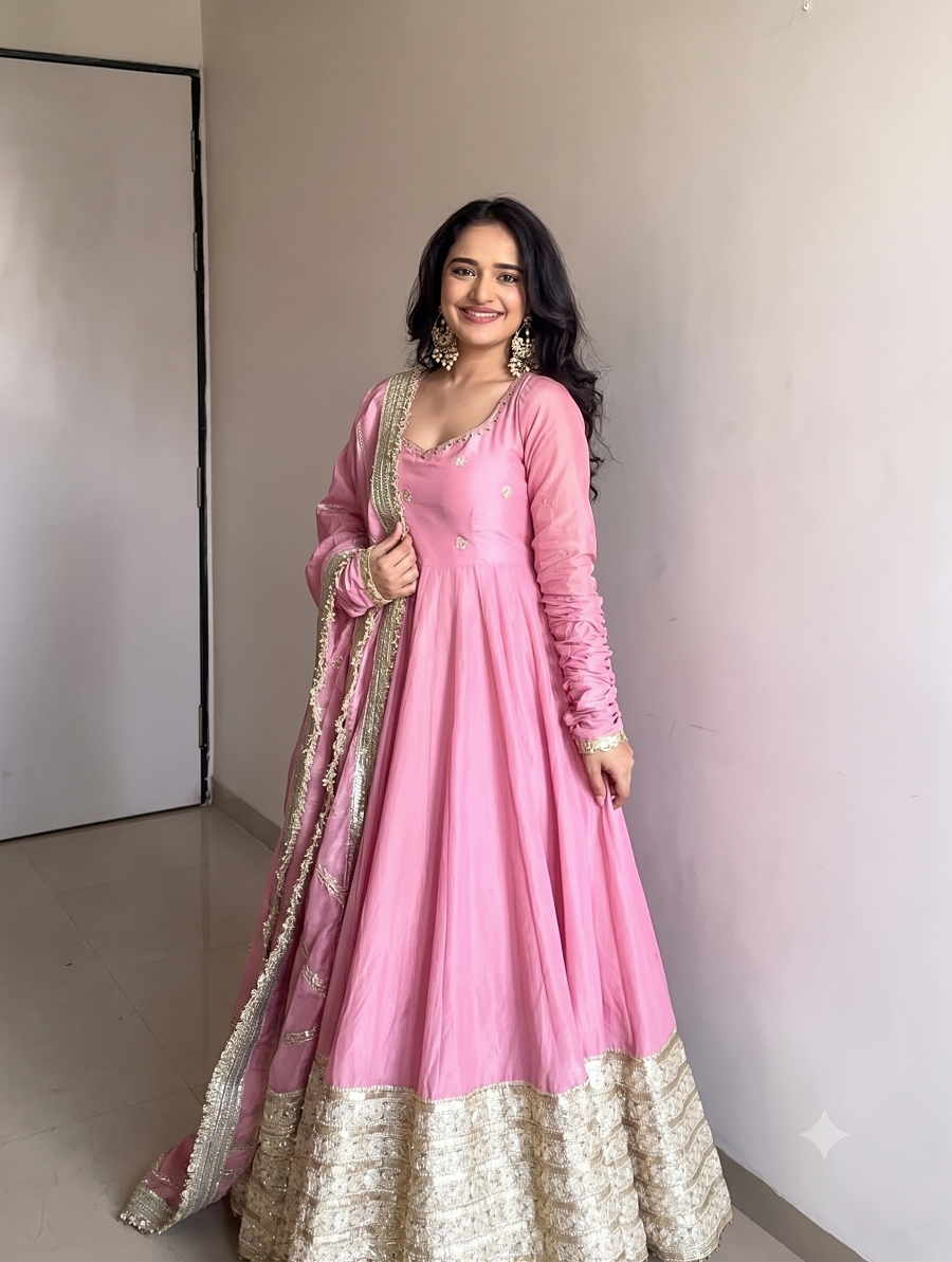 Women Readymade Anarkali Suit Set with Pant & Fancy Border Dupatta Set