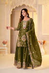 Paisley Embroidered Kurta Sharara Set with Cutwork Border