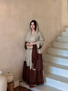 Women Designer Scalloped Kaftan Set with Mirror-Work & Bottoms