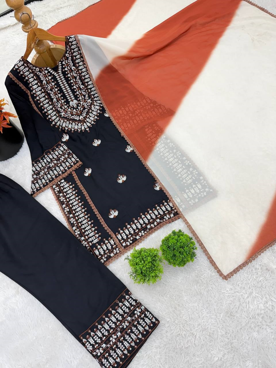Women's Stylish Embroidered Kurti with Palazzo and Dupatta Set