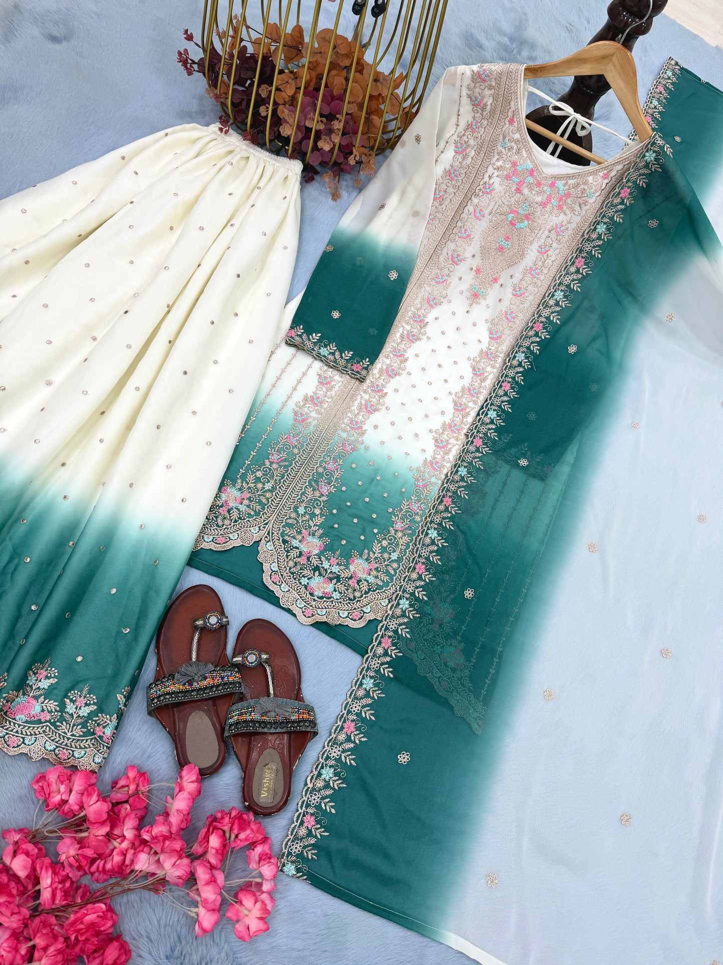 Women's New Trendy Stylish Designer Sharara Suit with Intricate Embroidery Work
