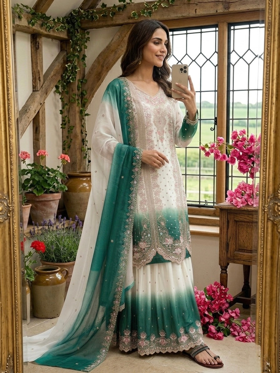 Women's New Trendy Stylish Designer Sharara Suit with Intricate Embroidery Work